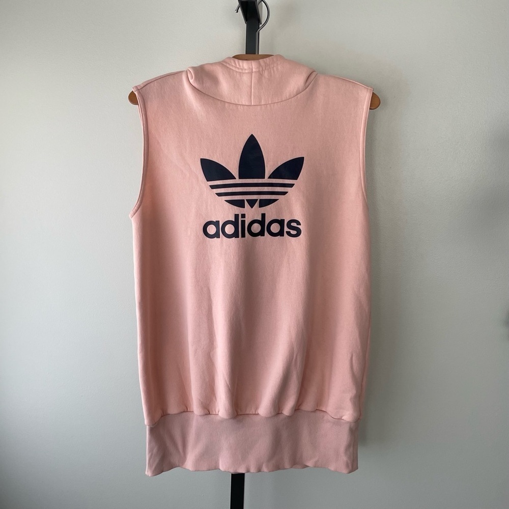 Adidas Girls Trefoil Hooded Sweatshirt Dress Sleeveless Sweater Dress Kids Pink